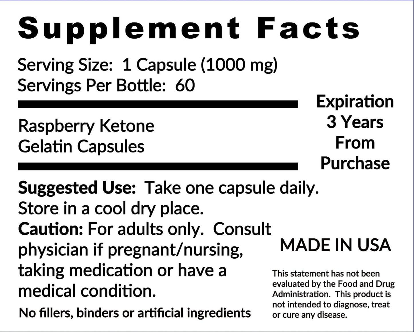 1000mg Raspberry Ketone Capsules for Active Lifestyle Support, 60 Capsules, 2 Month Supply - Non-GMO & Vegan Formula