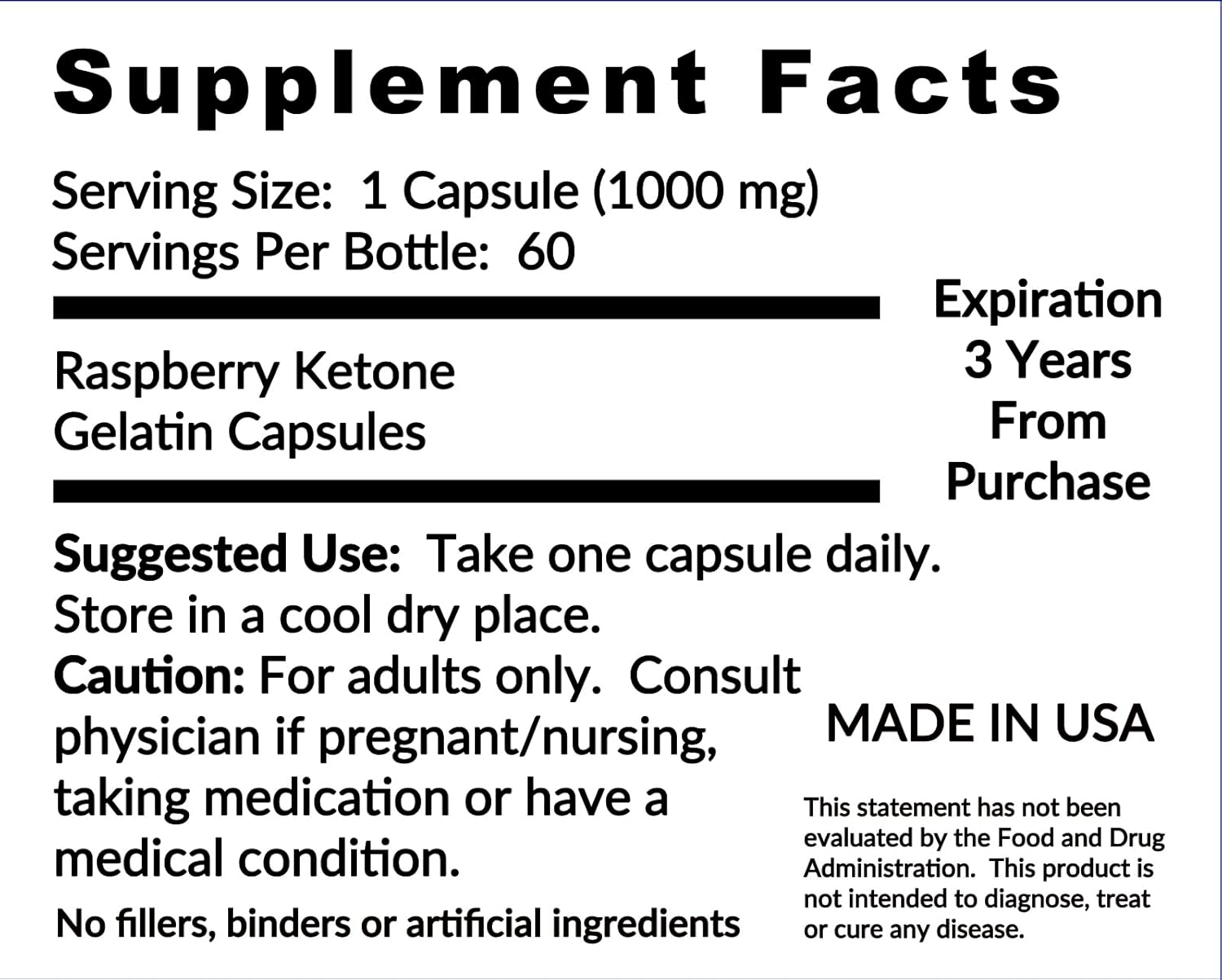 1000mg Raspberry Ketone Capsules for Active Lifestyle Support, 60 Capsules, 2 Month Supply - Non-GMO & Vegan Formula