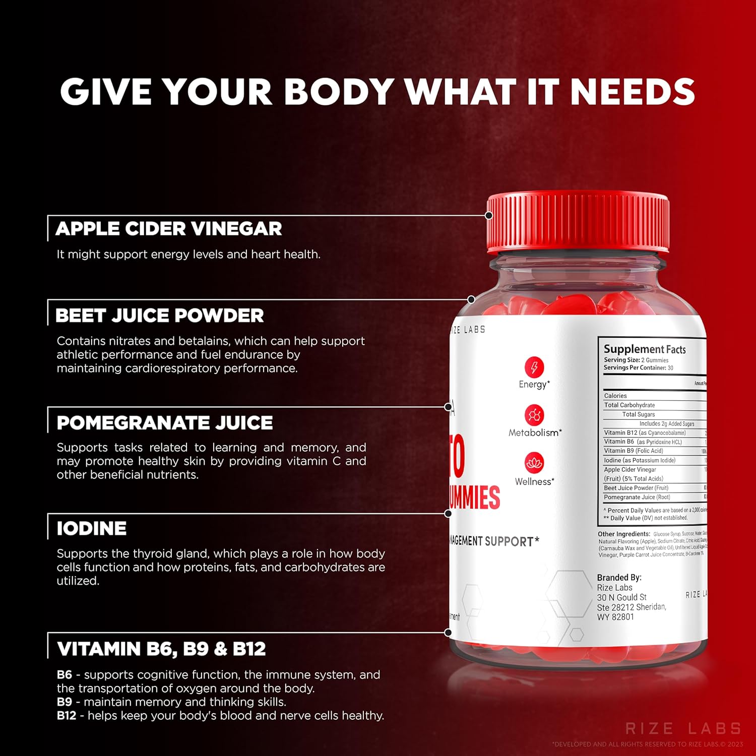 1000mg Rize Labs SlimDNA Keto Gummies - Advanced  Slimming Formula  & ACV Supplement - 60 Gummies
