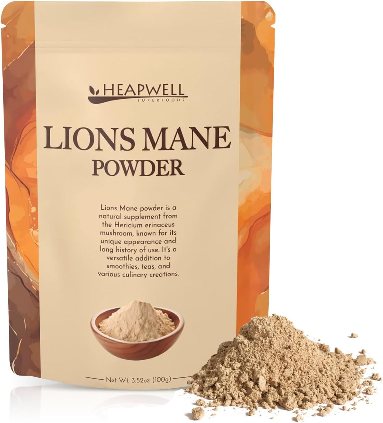 100g Heapwell Superfoods Lions Mane Powder - Premium Lion's Mane Mushroom Supplement for Cognitive Support, Immune Boost, and Mental Clarity