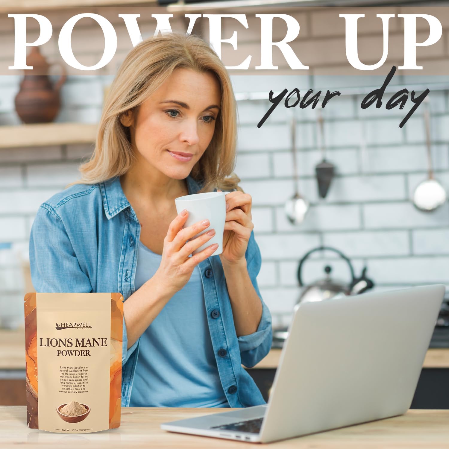 100g Heapwell Superfoods Lions Mane Powder - Premium Lion's Mane Mushroom Supplement for Cognitive Support, Immune Boost, and Mental Clarity