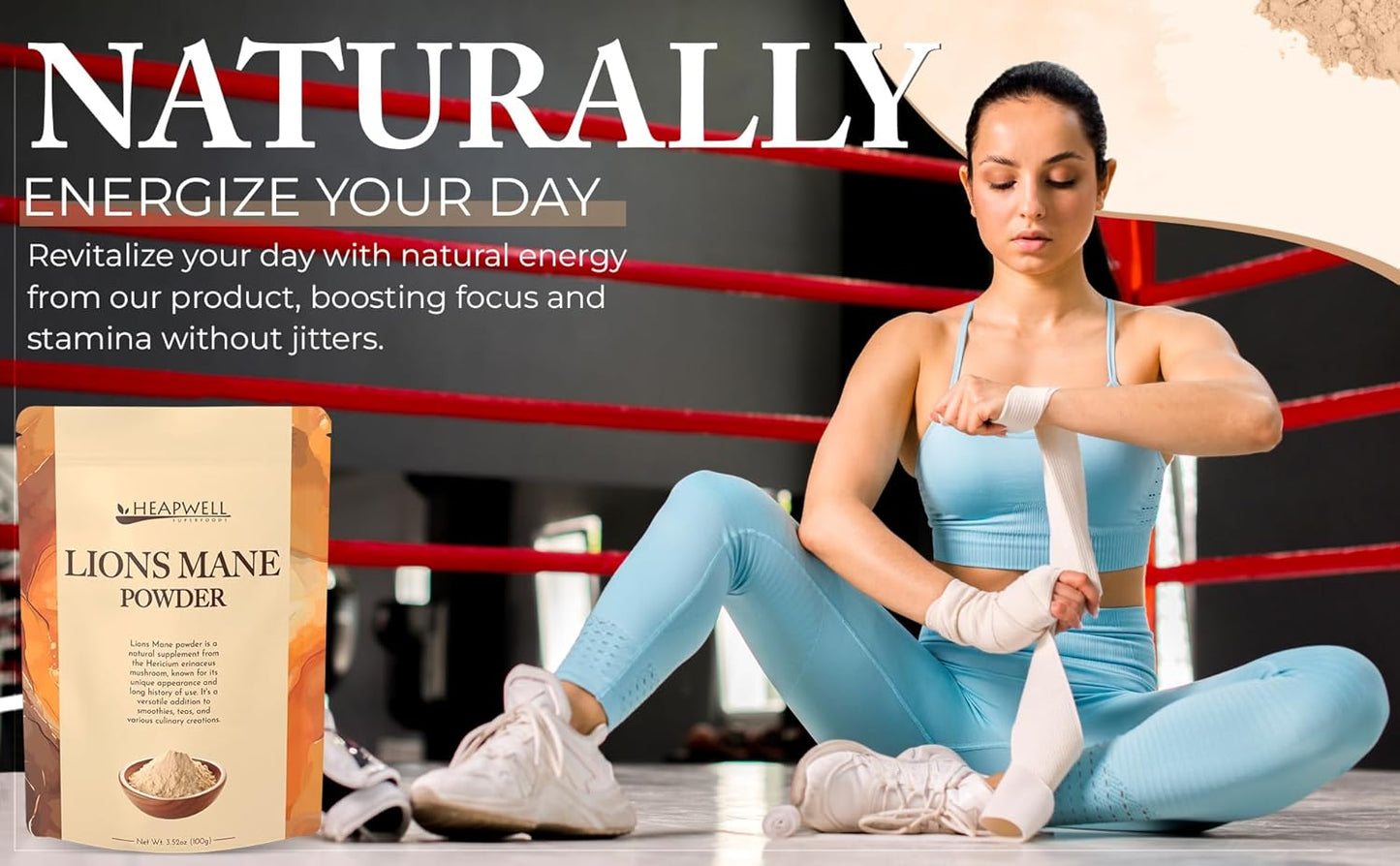 100g Heapwell Superfoods Lions Mane Powder - Premium Lion's Mane Mushroom Supplement for Cognitive Support, Immune Boost, and Mental Clarity