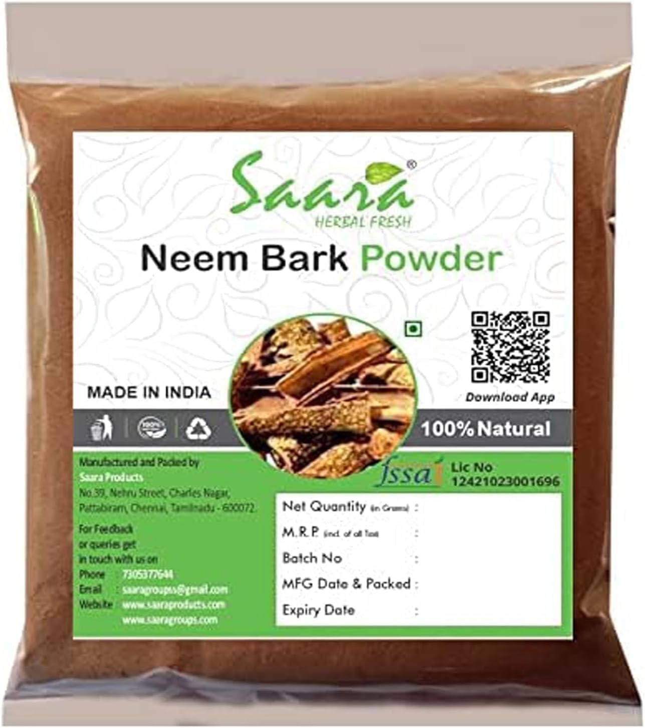 100g Neem Chhal Powder - Natural Remedy for Fatigue, Skin Issues, and Vitamin Boost
