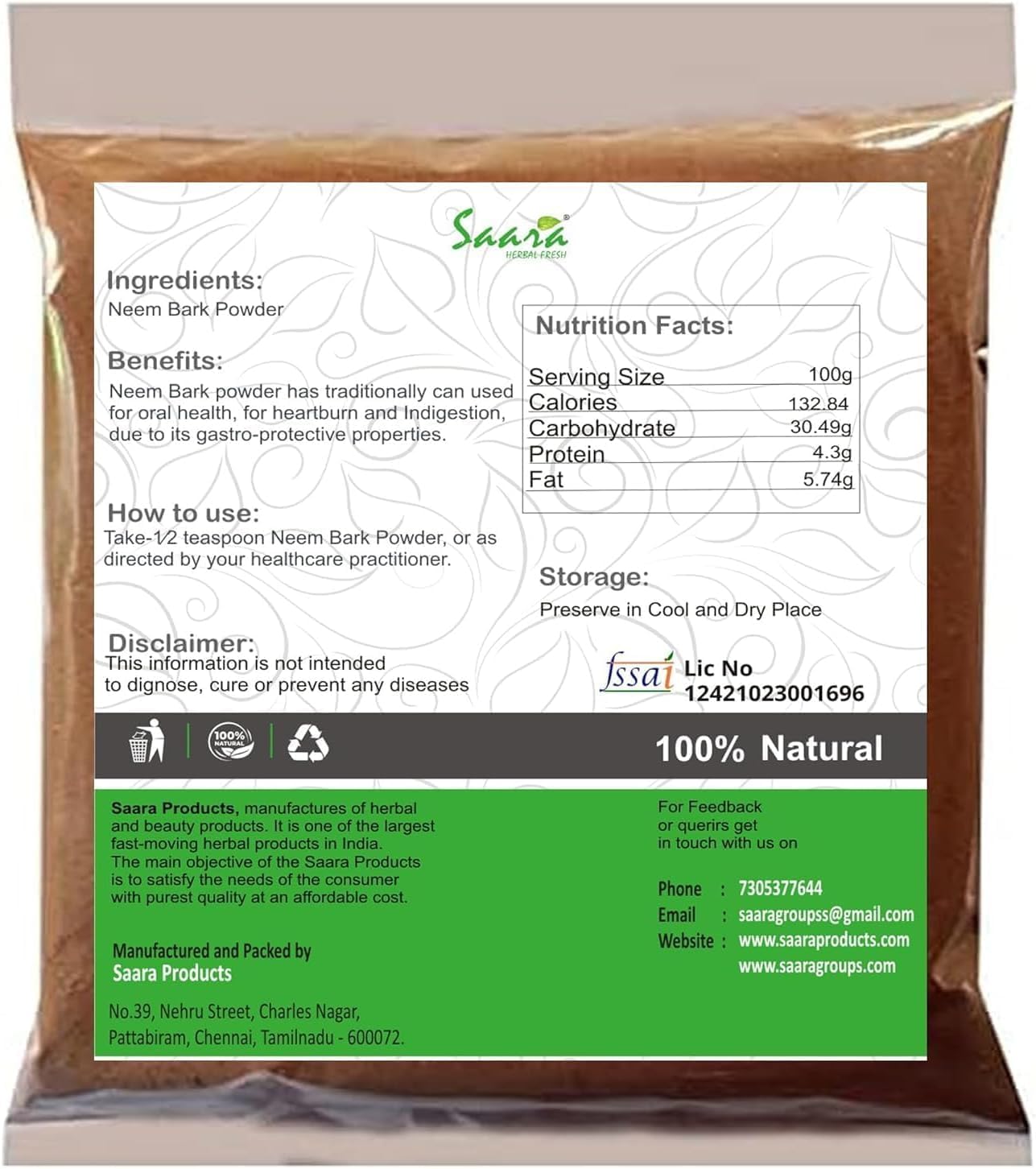 100g Neem Chhal Powder - Natural Remedy for Fatigue, Skin Issues, and Vitamin Boost