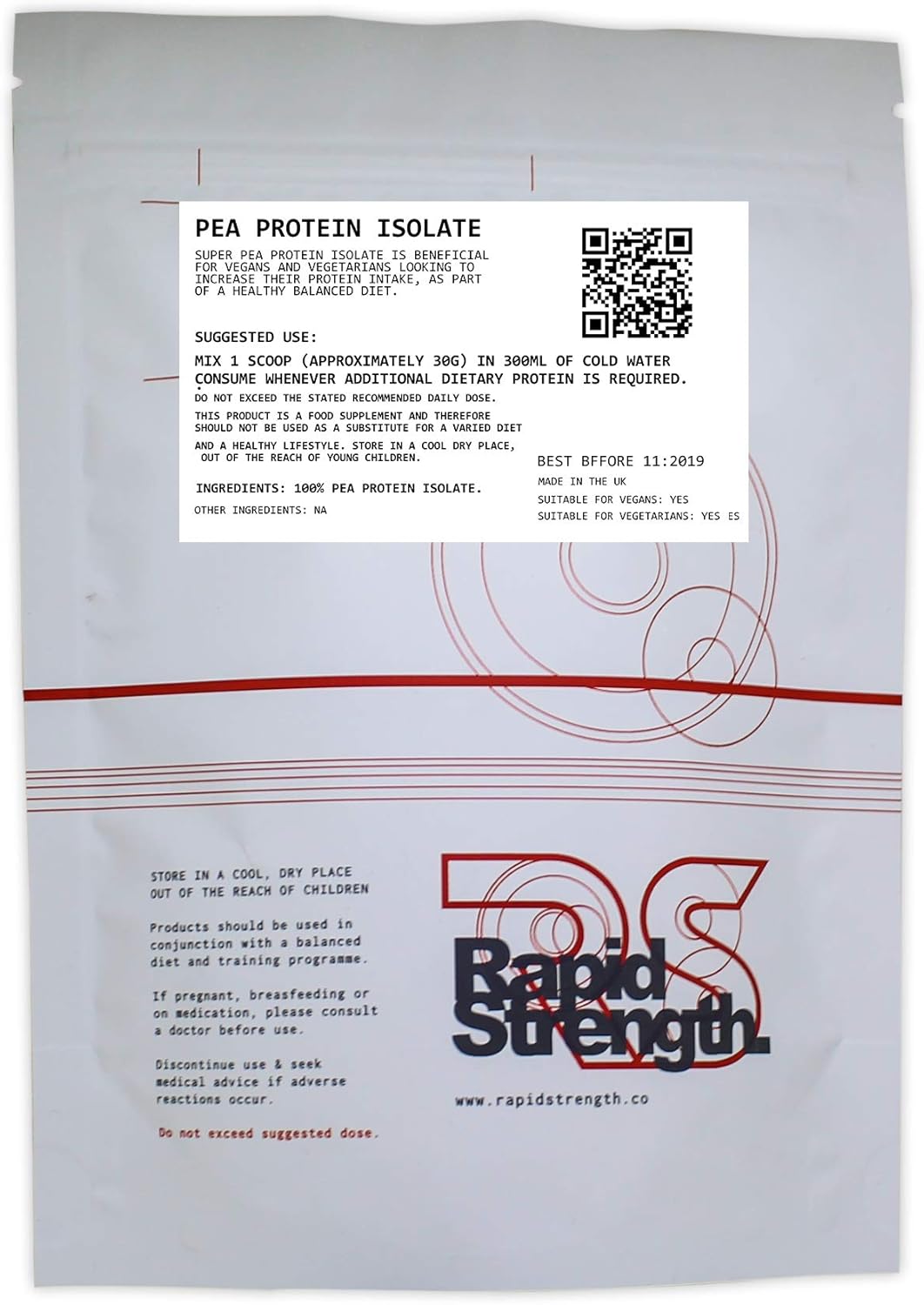 100g Rapid Strength Pure Pea Protein PRO Isolate - Non-GMO, Vegan, High Protein - USP Grade