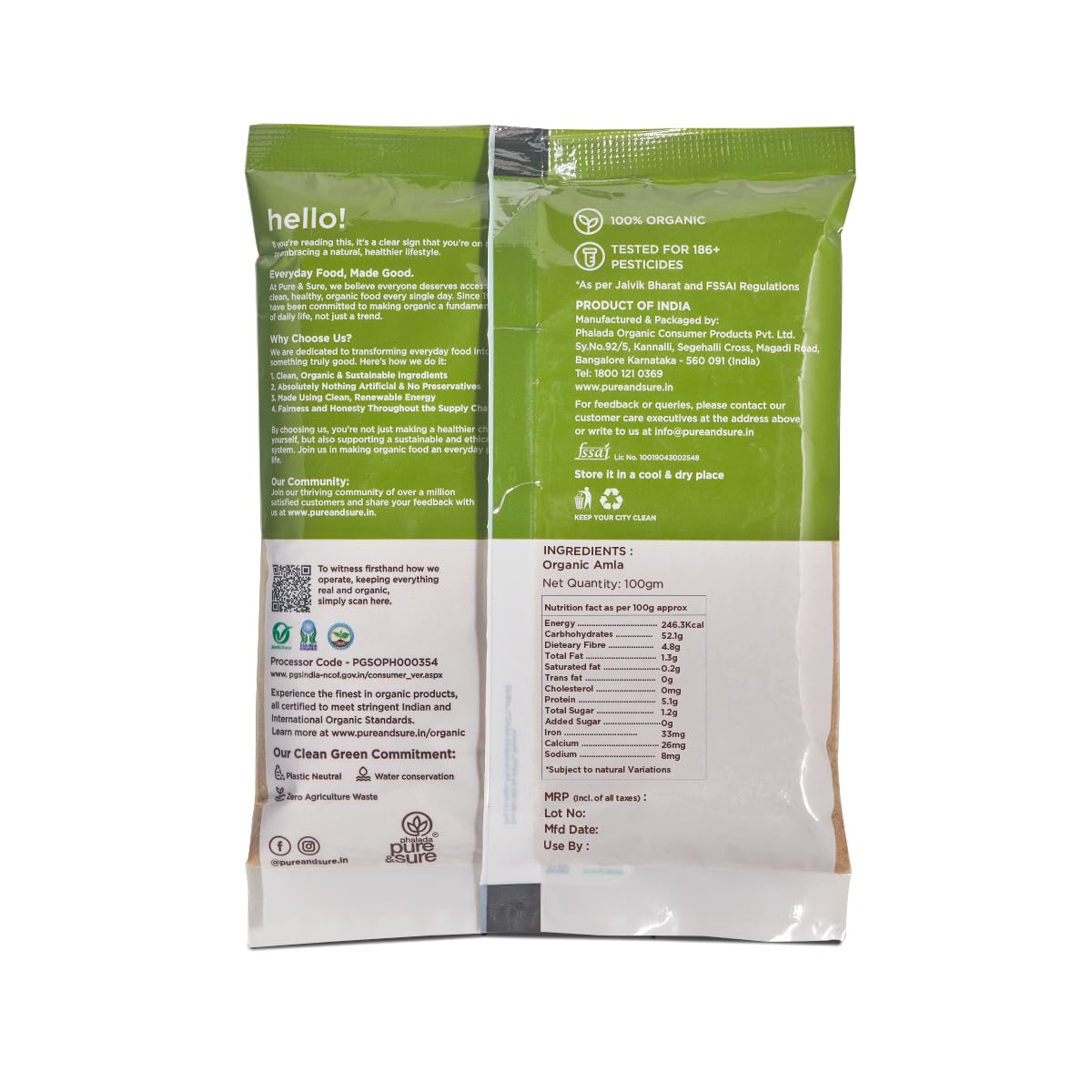 100gm Pure & Sure Organic Amla Powder: Herbal Superfood Supplement Boosts Immunity, Rich in Organic Fiber, Non GMO & Preservative Free