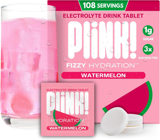 108-Count Plink! Fizzy Electrolyte Drink Tablets with Sodium, Potassium, Magnesium - Low-Cal, Low-Sugar Keto Electrolytes Powder Packets for Hydration & Water Flavoring