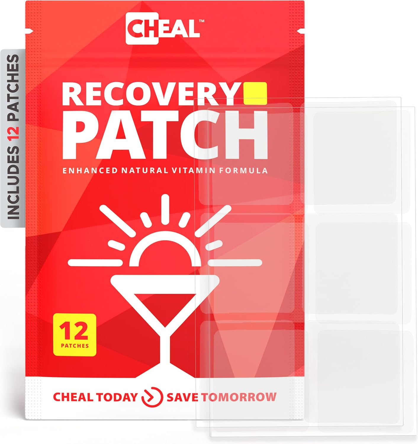 12 Pack of CHEAL Party Recovery Patches with B Complex Formula - Natural Hangover Relief for Better Mornings - Waterproof and Transparent - Essential for Pre-Drinking Recovery