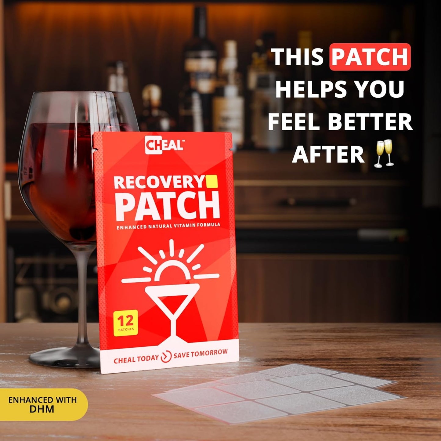 12 Pack of CHEAL Party Recovery Patches with B Complex Formula - Natural Hangover Relief for Better Mornings - Waterproof and Transparent - Essential for Pre-Drinking Recovery