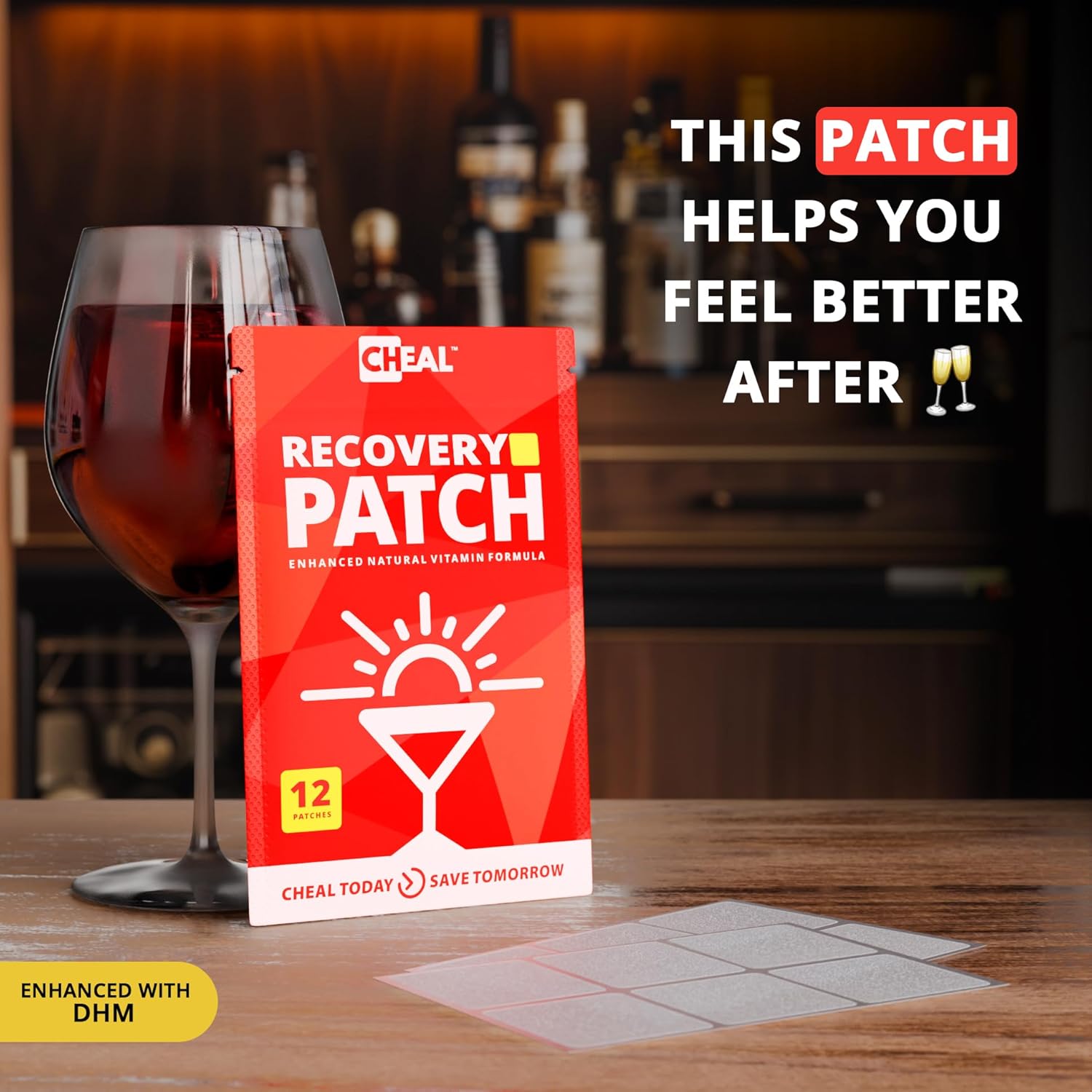 12 Pack of CHEAL Party Recovery Patches with B Complex Formula - Natural Hangover Relief for Better Mornings - Waterproof and Transparent - Essential for Pre-Drinking Recovery