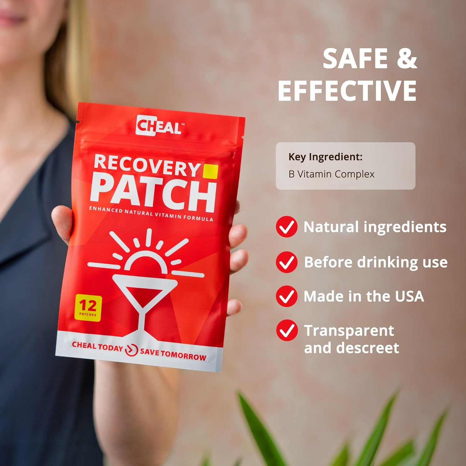 12 Pack of CHEAL Party Recovery Patches with B Complex Formula - Natural Hangover Relief for Better Mornings - Waterproof and Transparent - Essential for Pre-Drinking Recovery