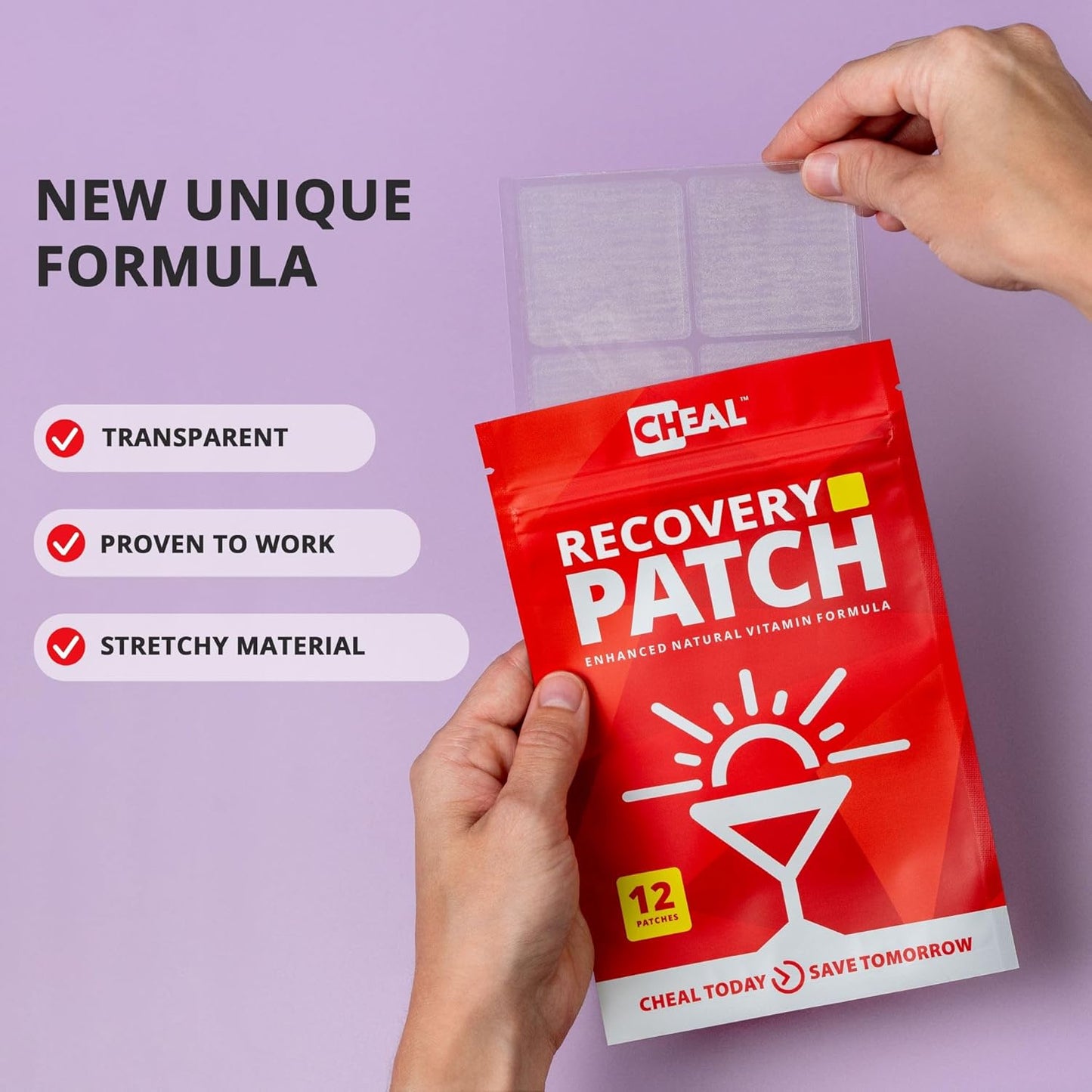12 Pack of CHEAL Party Recovery Patches with B Complex Formula - Natural Hangover Relief for Better Mornings - Waterproof and Transparent - Essential for Pre-Drinking Recovery