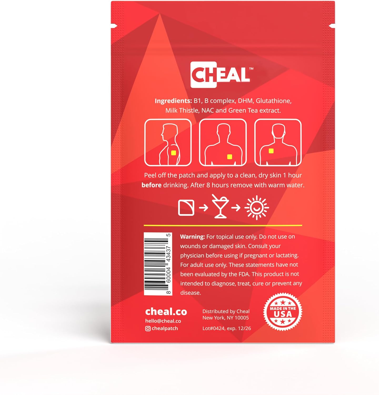 12 Pack of CHEAL Party Recovery Patches with B Complex Formula - Natural Hangover Relief for Better Mornings - Waterproof and Transparent - Essential for Pre-Drinking Recovery