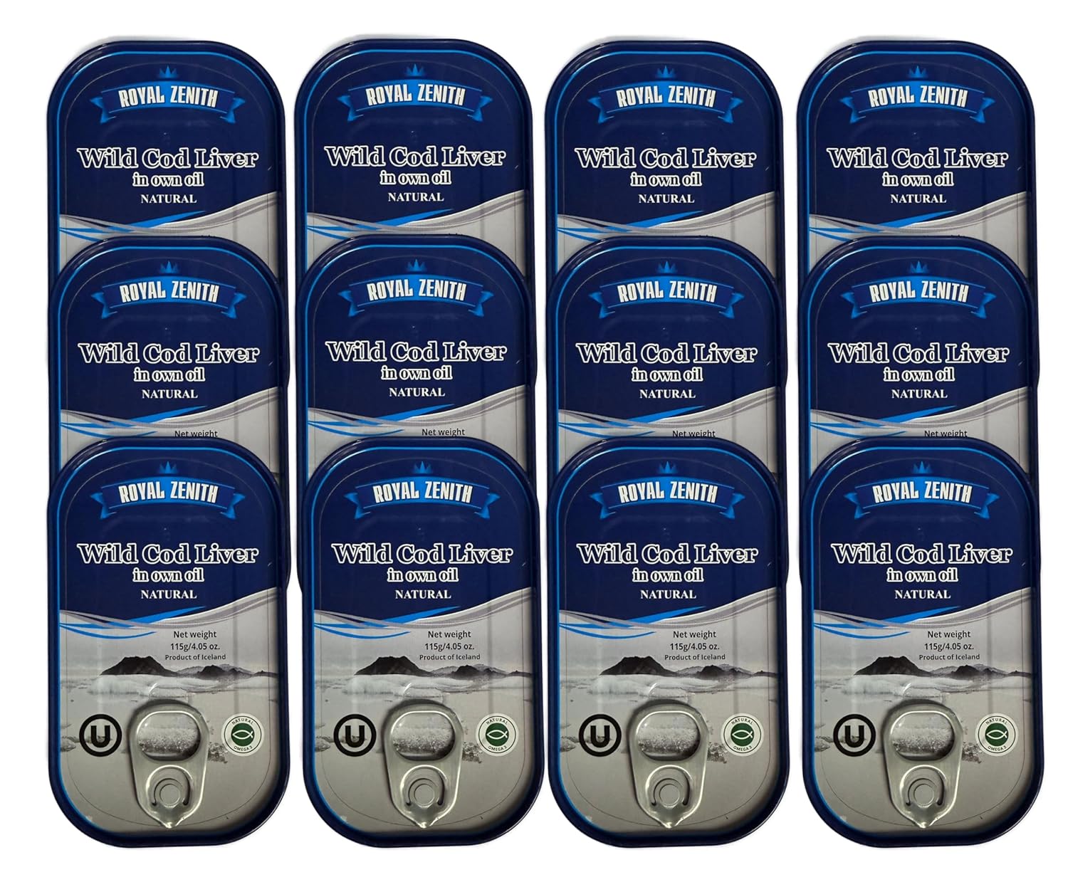 12 Pack Pisces Distribution Royal Zenith Icelandic Wild Cod Liver 4.05oz/115g