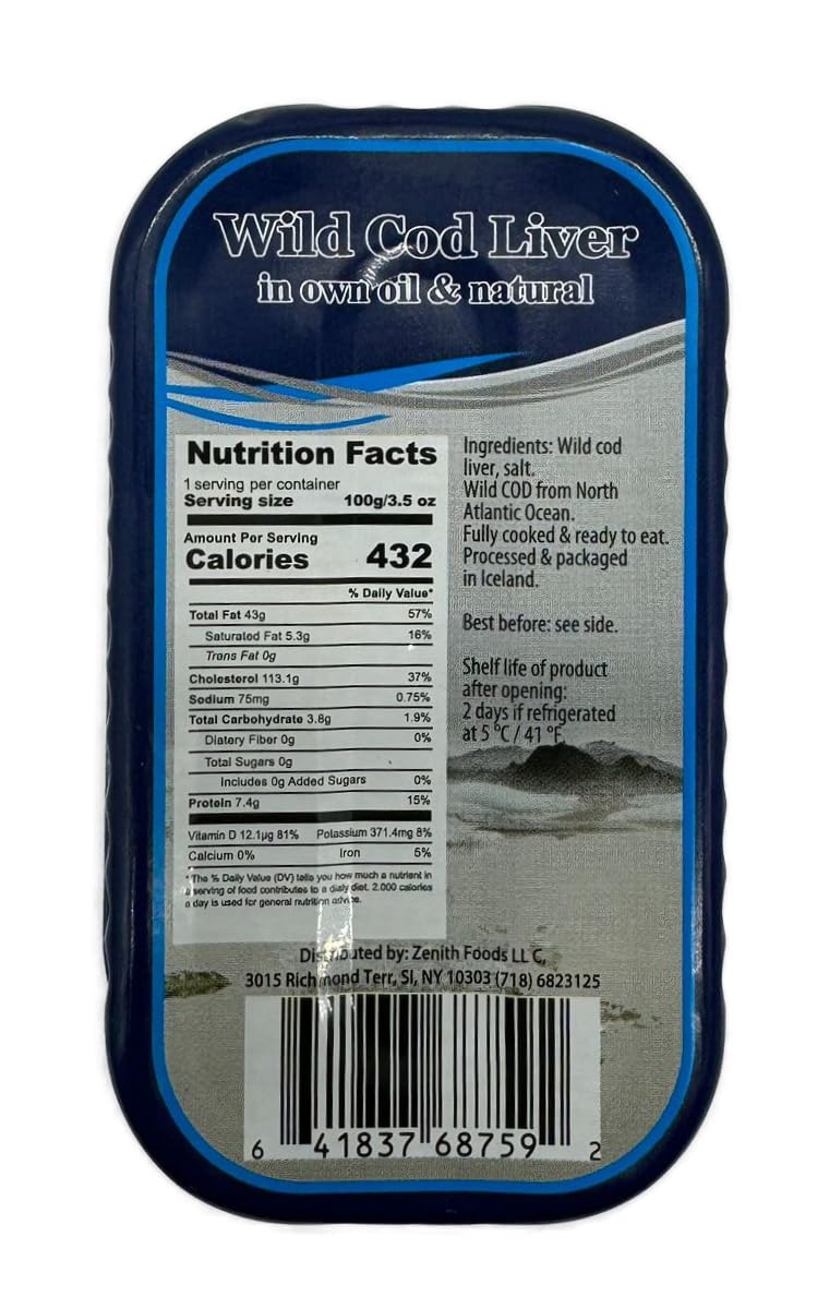 12 Pack Pisces Distribution Royal Zenith Icelandic Wild Cod Liver 4.05oz/115g
