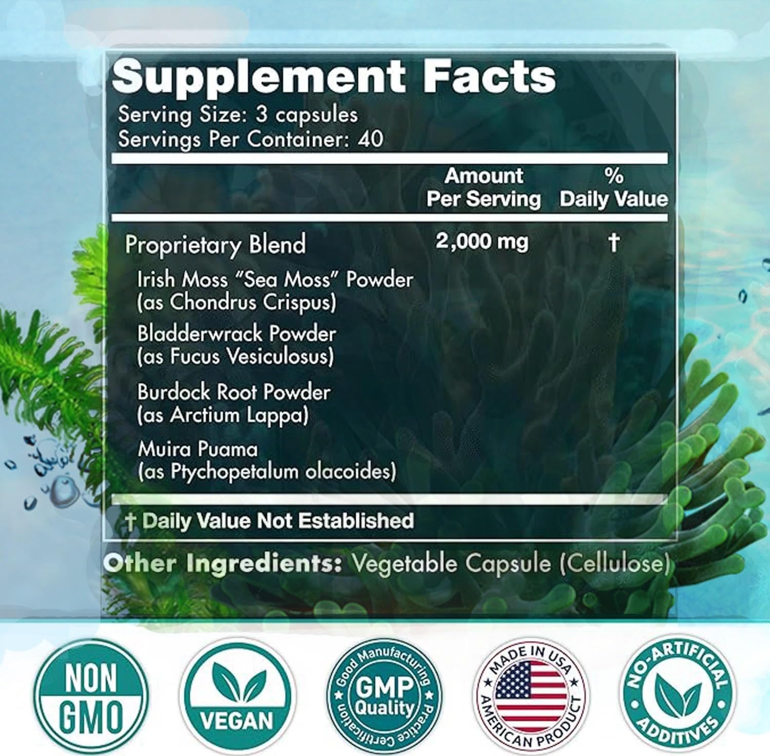 120 Count Earth Heal Vitamins Sea Moss Capsules, Natural Supplement for Immune Support