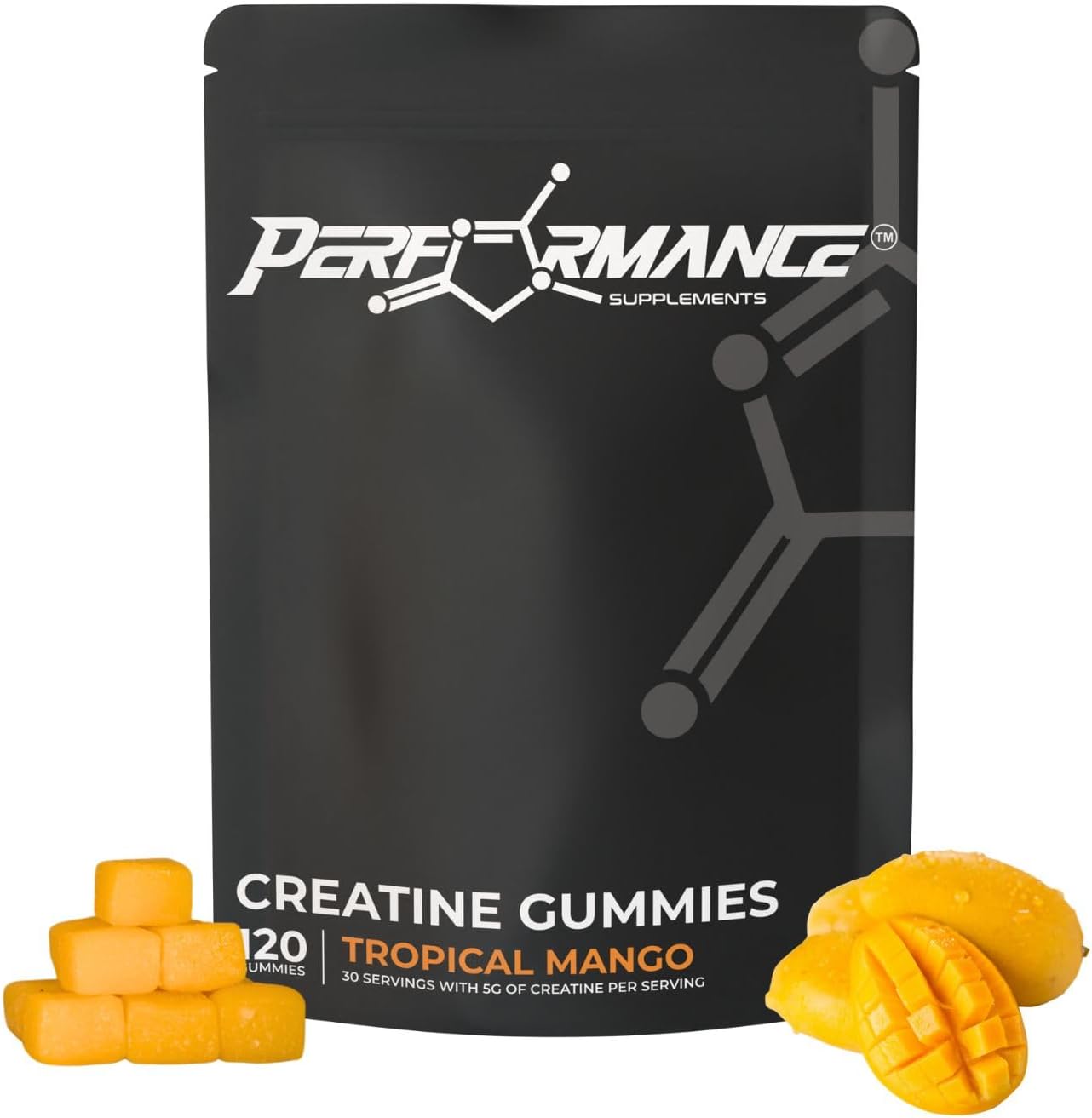 120 Count Sugar Free Creatine Monohydrate Gummies - Tropical Mango Flavor for Enhanced Performance