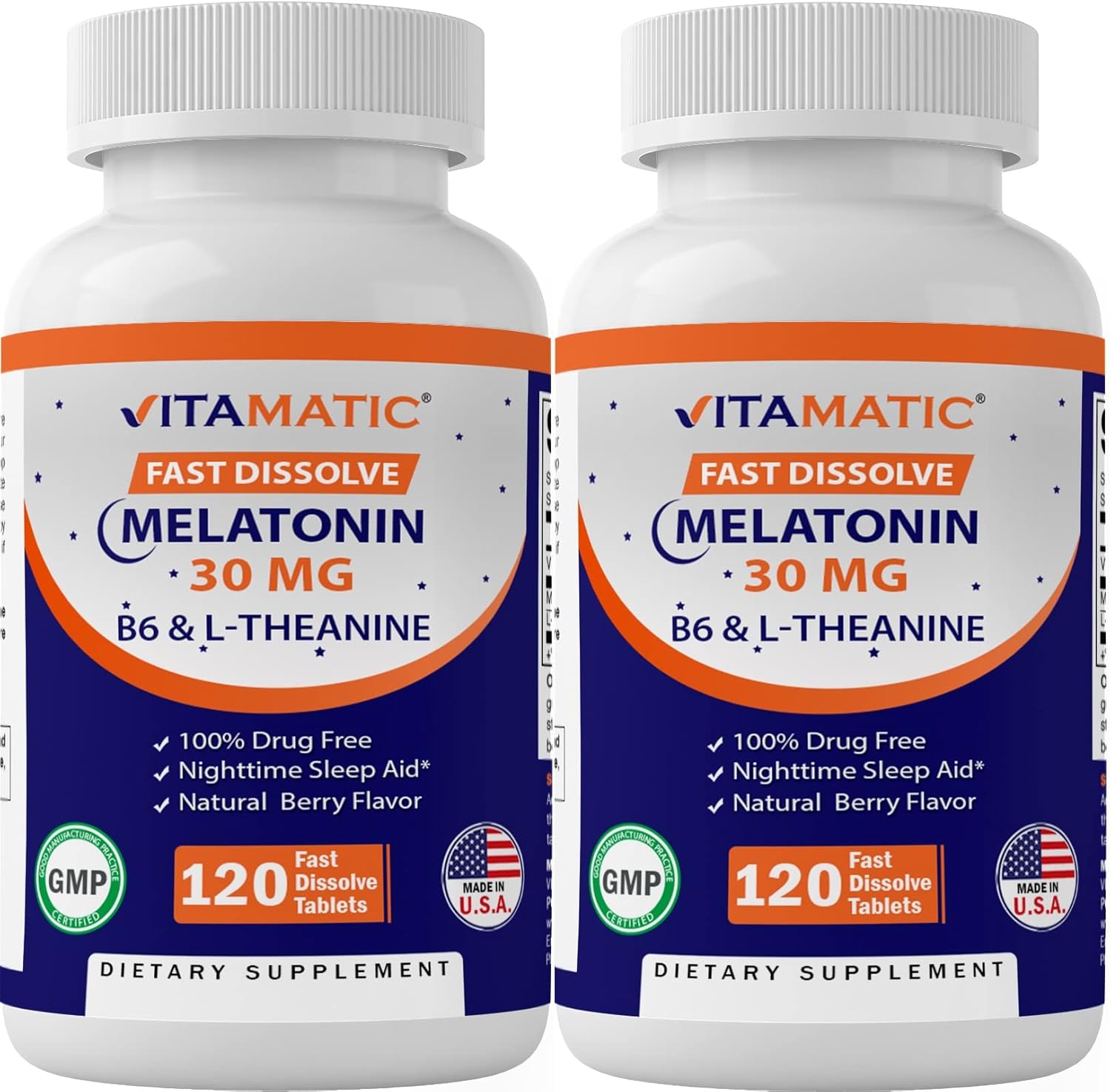 120 Fast Dissolve Melatonin Tablets with B6 & L-Theanine, Natural Berry Flavor - 30 mg (2 Tablets = 60 mg Dose) - Pack of 240 Tablets