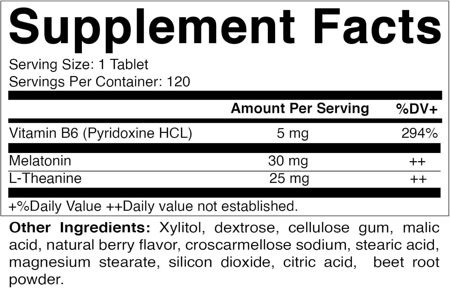 120 Fast Dissolve Melatonin Tablets with B6 & L-Theanine, Natural Berry Flavor - 30 mg (2 Tablets = 60 mg Dose) - Pack of 240 Tablets
