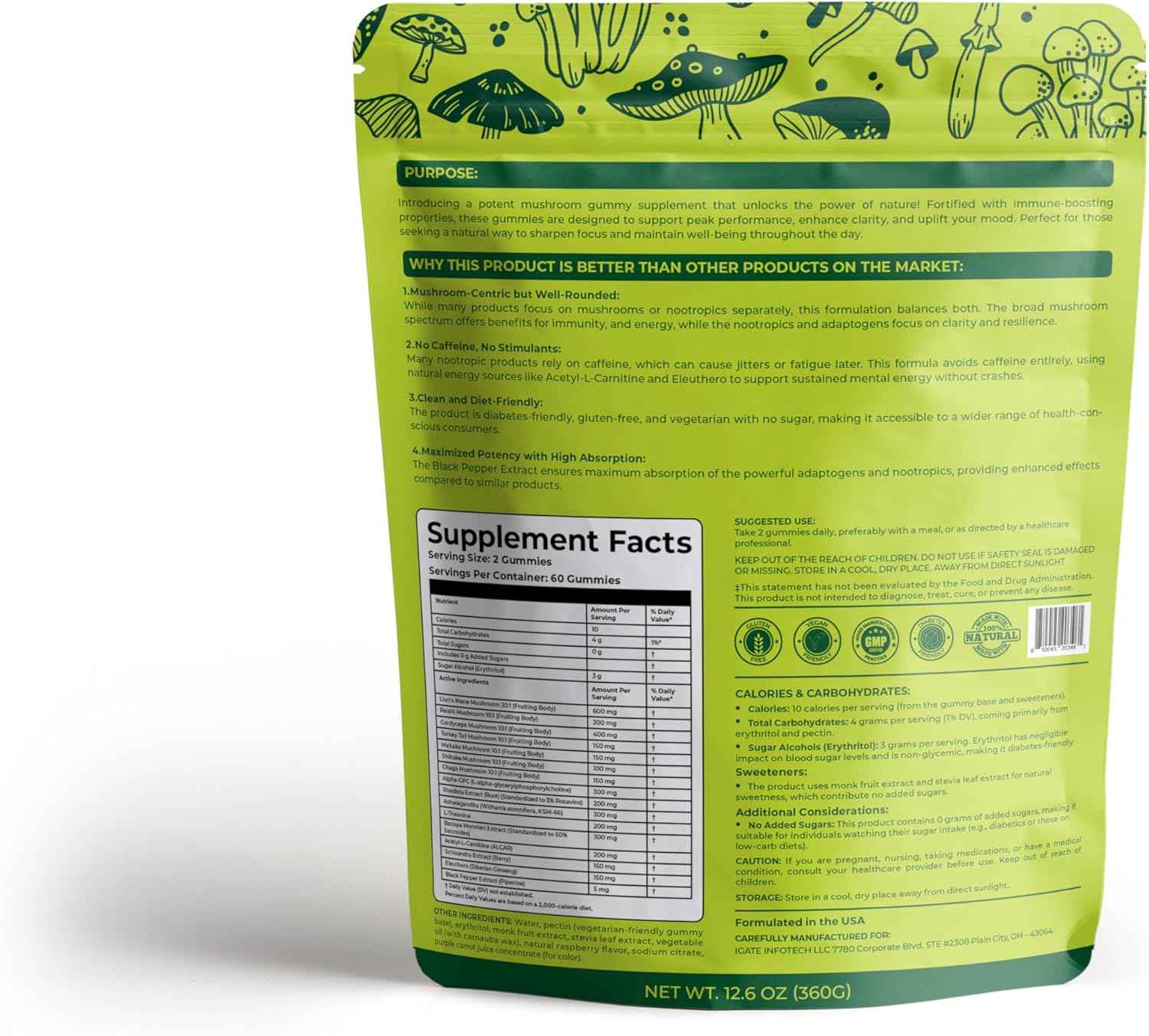 120 Mushroom Gummies Immune Support & Brain Performance Resilience & Memory Boost with Reishi, Cordyceps, Turkey Tail, Maitake, Shiitake & Chaga Delicious Raspberry Flavor Vegan & Sugar Free