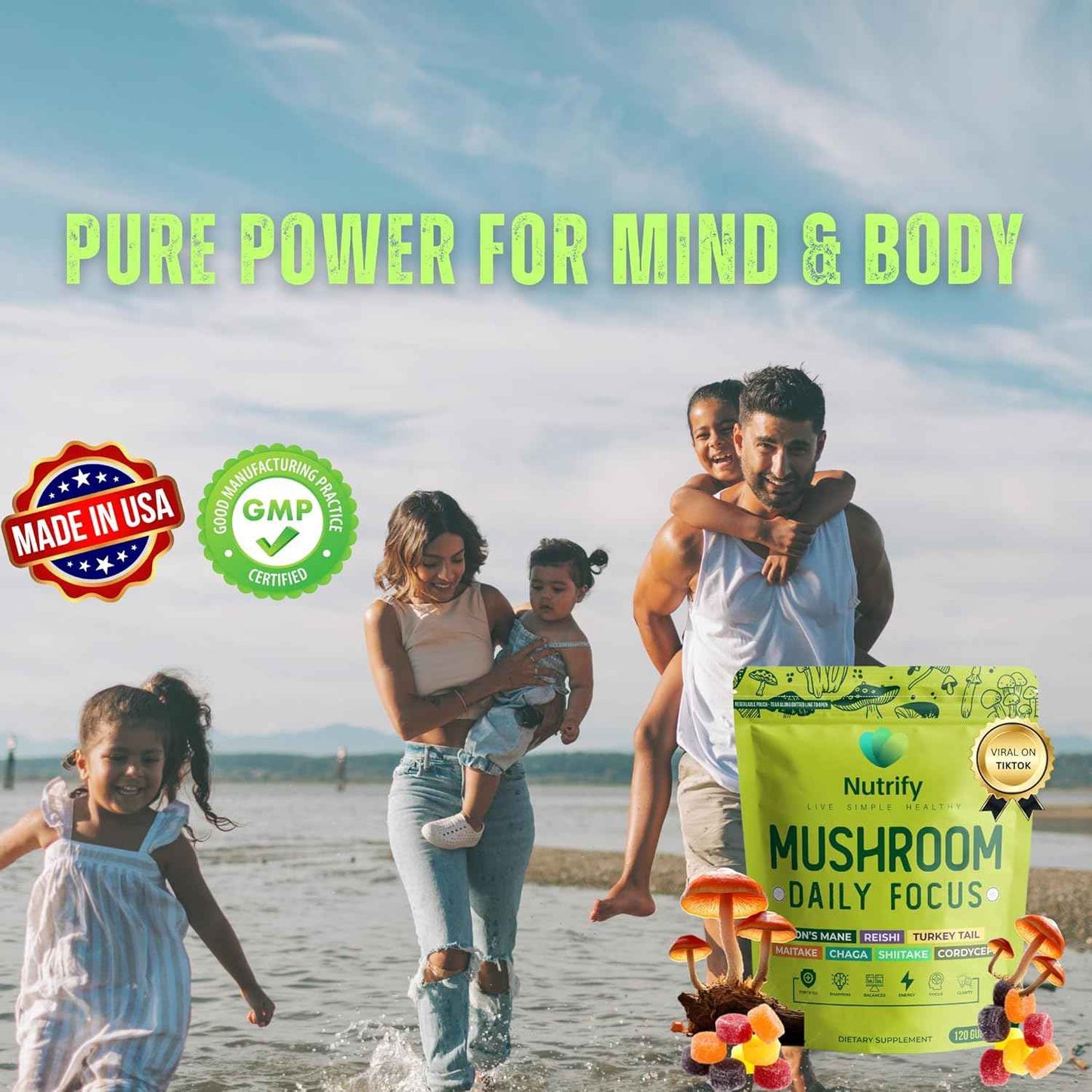 120 Mushroom Gummies Immune Support & Brain Performance Resilience & Memory Boost with Reishi, Cordyceps, Turkey Tail, Maitake, Shiitake & Chaga Delicious Raspberry Flavor Vegan & Sugar Free