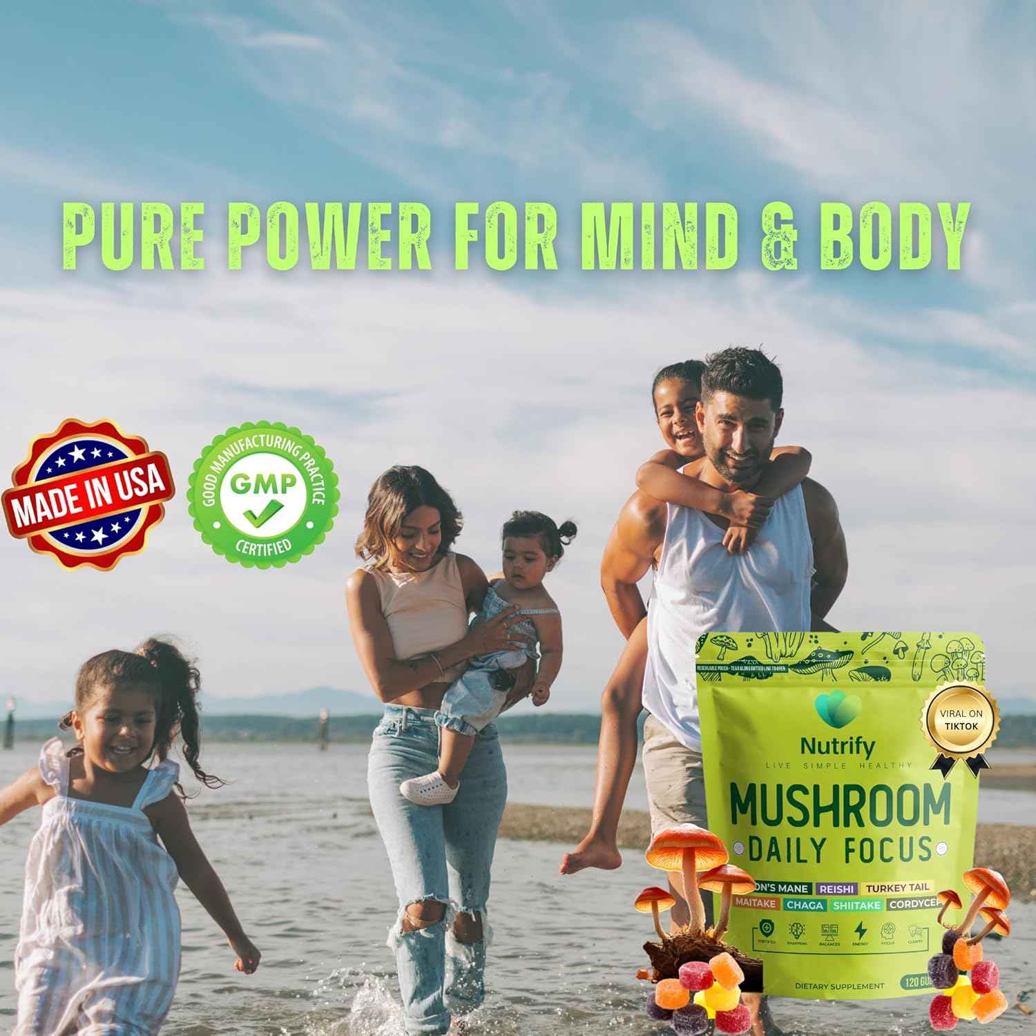 120 Mushroom Gummies Immune Support & Brain Performance Resilience & Memory Boost with Reishi, Cordyceps, Turkey Tail, Maitake, Shiitake & Chaga Delicious Raspberry Flavor Vegan & Sugar Free