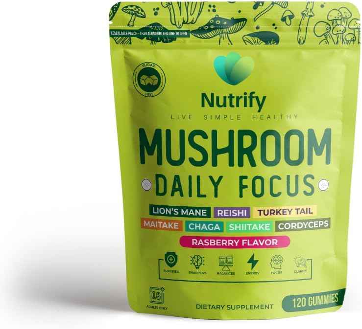 120 Mushroom Gummies Immune Support & Brain Performance Resilience & Memory Boost with Reishi, Cordyceps, Turkey Tail, Maitake, Shiitake & Chaga Delicious Raspberry Flavor Vegan & Sugar Free