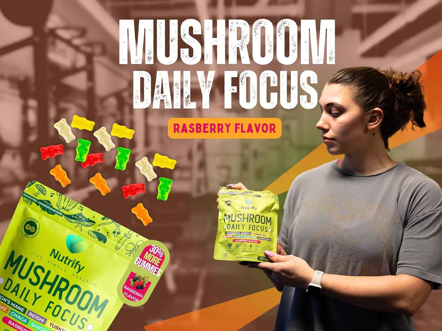 120 Mushroom Gummies Immune Support & Brain Performance Resilience & Memory Boost with Reishi, Cordyceps, Turkey Tail, Maitake, Shiitake & Chaga Delicious Raspberry Flavor Vegan & Sugar Free
