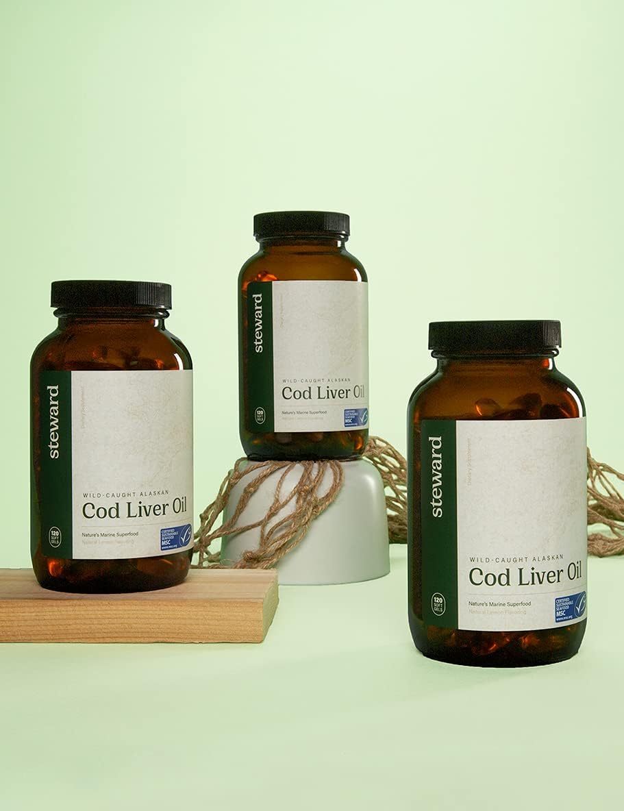120 Softgels of Steward Wild-Caught Alaskan Cod Liver Oil with Omega-3's EPA, DHA, DPA, SPMs, Vitamin A & D