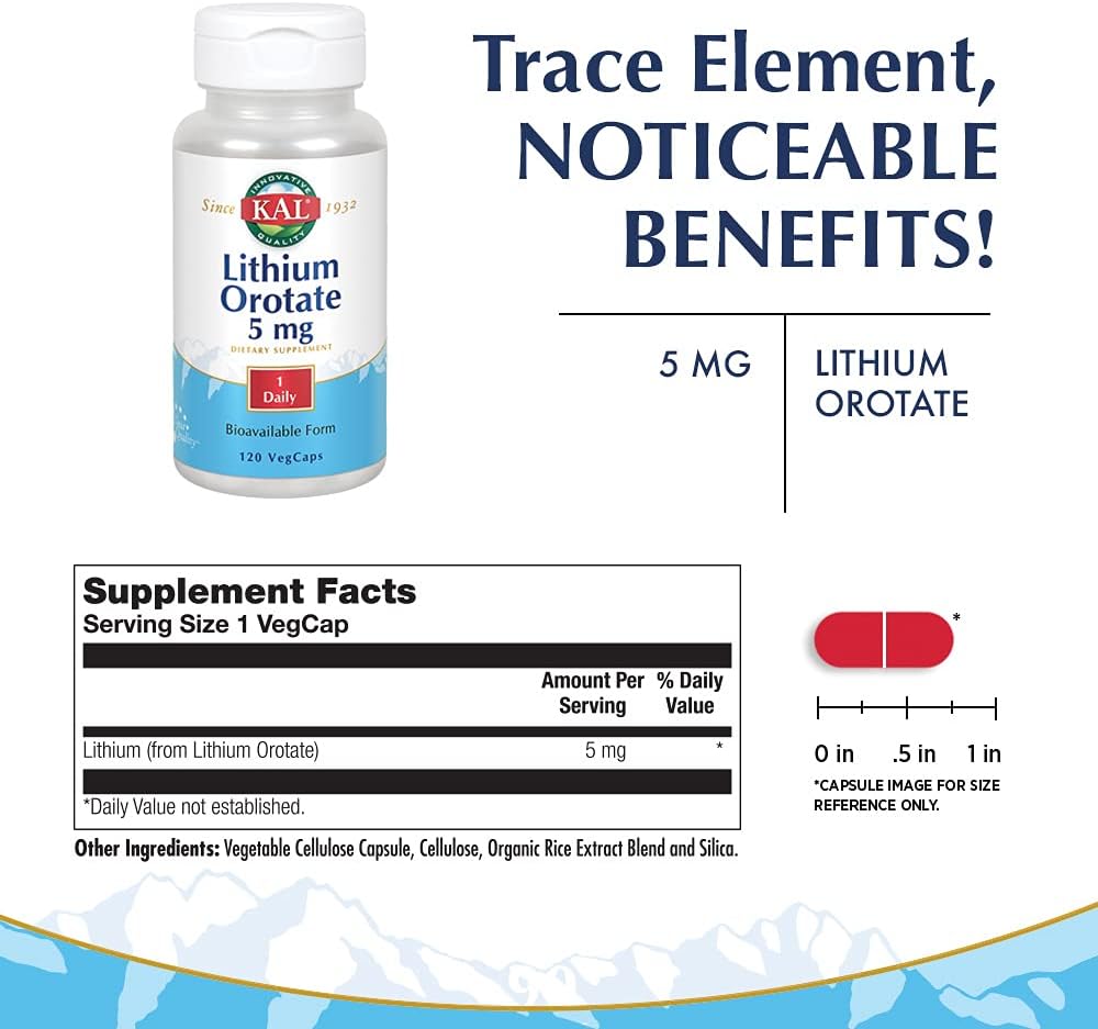 120 VCaps Lithium Orotate Kal Supplement for Mental Health Support