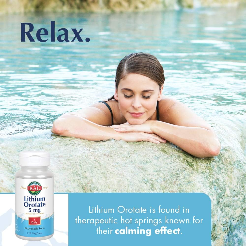 120 VCaps Lithium Orotate Kal Supplement for Mental Health Support