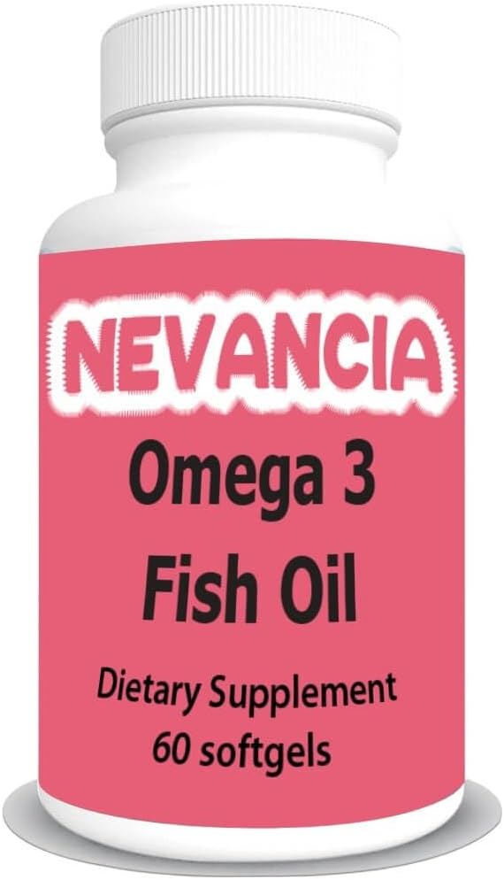 1200mg Nevancia Omega-3 Fish Oil Softgels with DHA & EPA for Heart and Brain Health - Natural Lemon Flavor - 60 Count