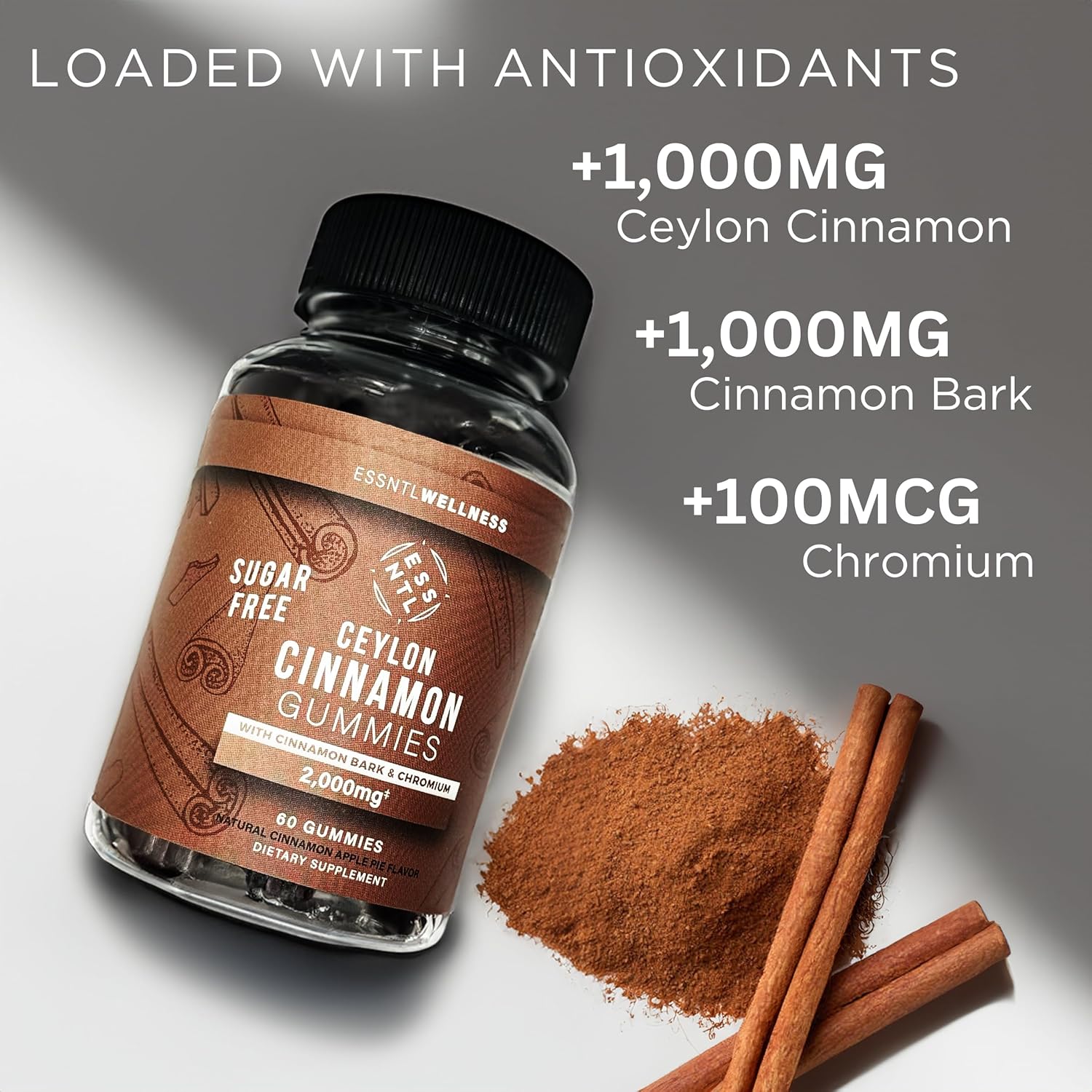 120ct ESSNTLWELLNESS Ceylon Cinnamon Gummies | 2000mg Per Serving | Antioxidant & Joint Support | Apple Pie Flavor | Vegan & Gluten-Free