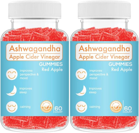 120ct Vegan Ashwagandha Apple Cider Vinegar Gummies for Immune Health, Endurance, Mood, Stress, Sleep, Brain Health - Non-GMO