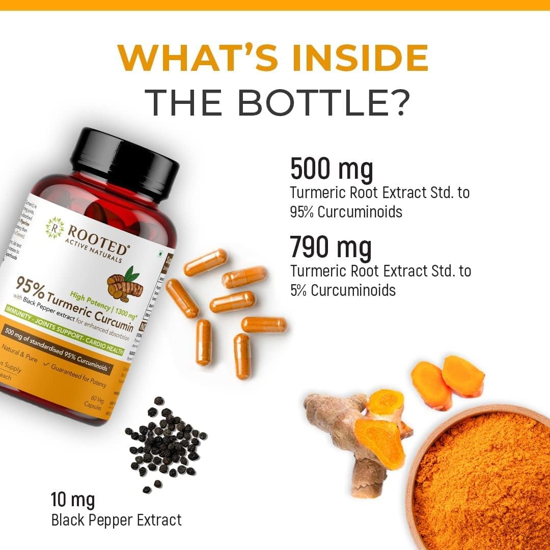 1300mg Curcumin (95%) with Black Pepper Extract | Immunity & Joint Health Support | 60 Veg Capsules