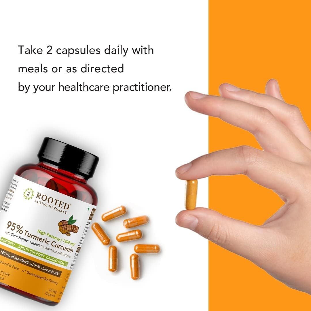 1300mg Curcumin (95%) with Black Pepper Extract | Immunity & Joint Health Support | 60 Veg Capsules