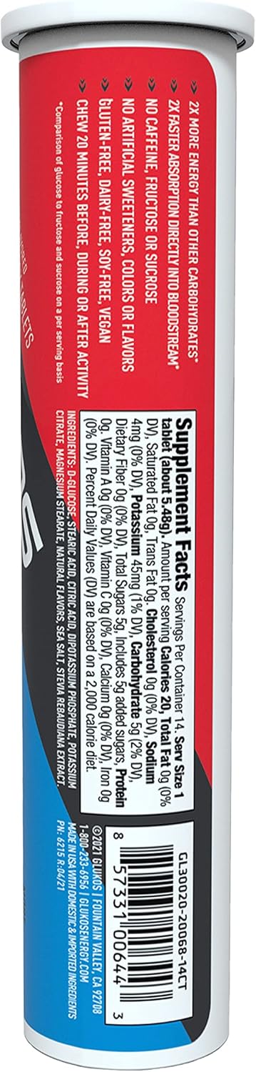 14 Glukos Energy Chewable Tablets in Fruit Punch Flavor - Convenient Energy Boost