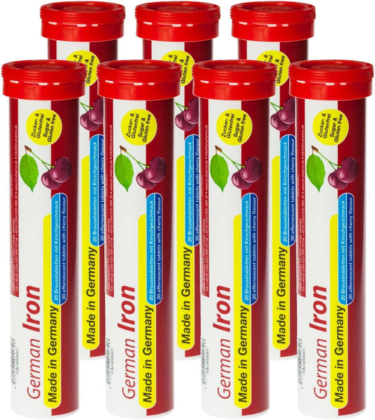 140 Vegan Cherry Flavored Effervescent Iron Tablets - 14 mg - Made in Germany