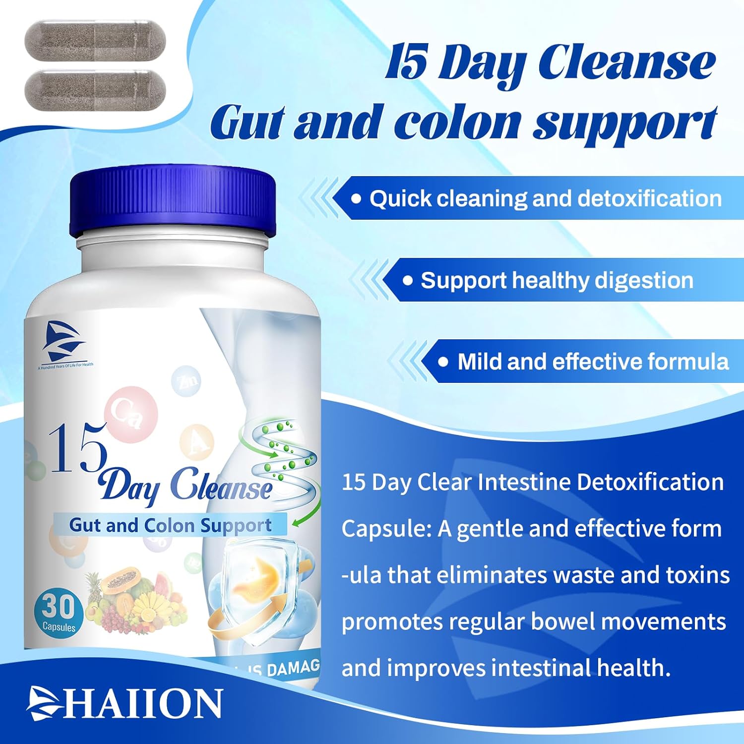 15 Day Gut Cleanse Capsules for Men and Women - Supports Digestive Health - 30 Capsules