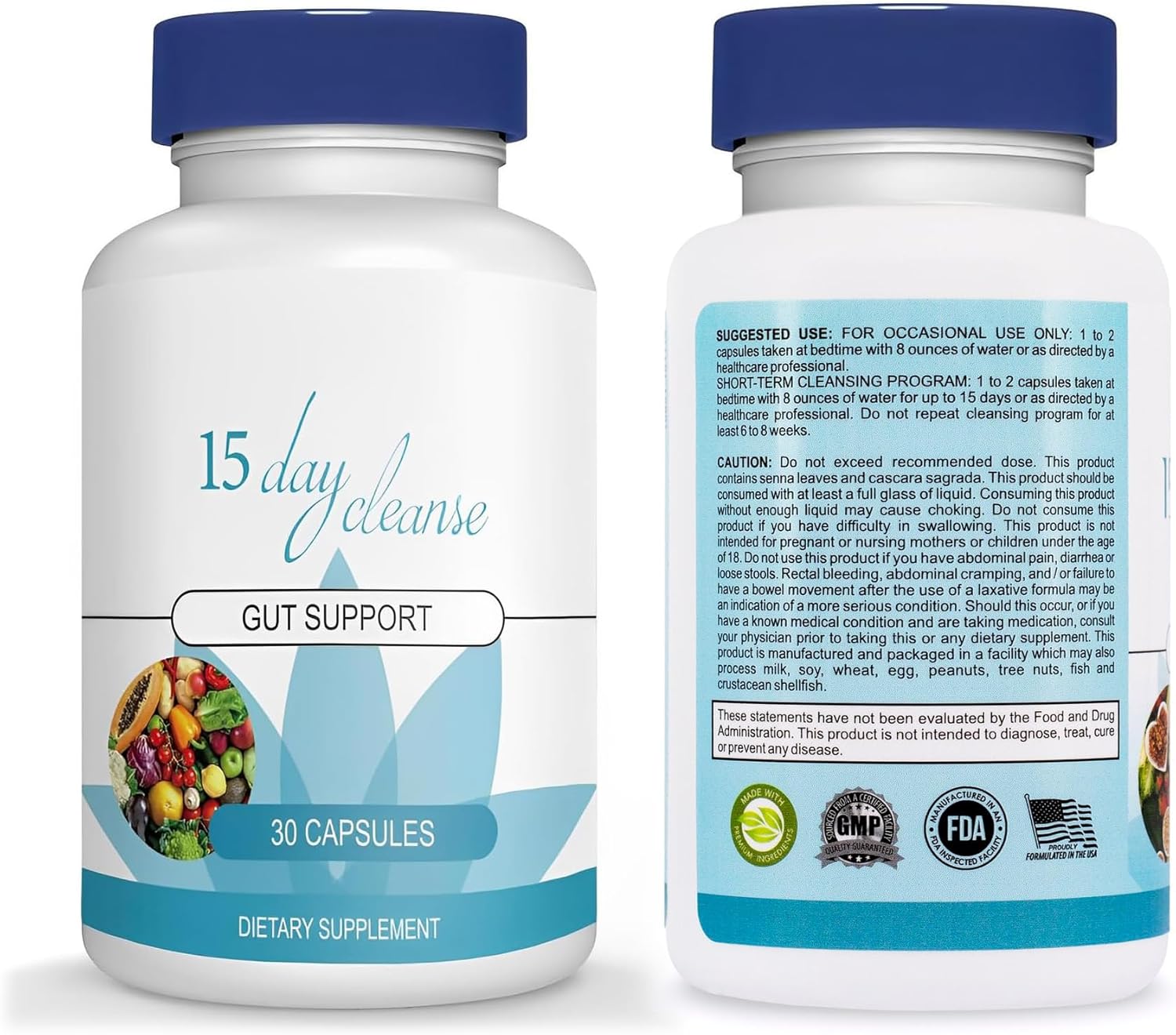 15 Day Gut Cleanse with Senna, Cascara Sagrada, and Psyllium Husk - Advanced Bowel and Colon Support (30 Capsules)