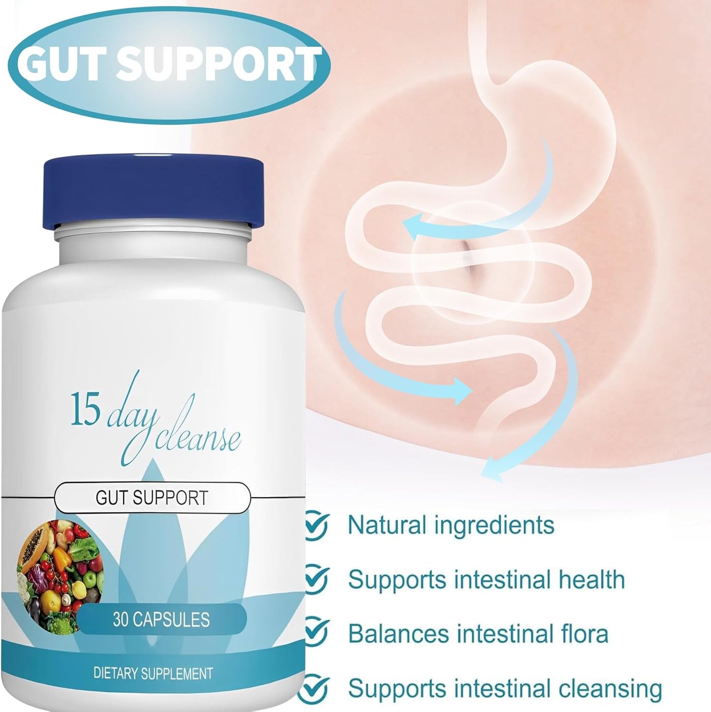 15 Day Gut Cleanse with Senna, Cascara Sagrada, and Psyllium Husk - Advanced Bowel and Colon Support (30 Capsules)