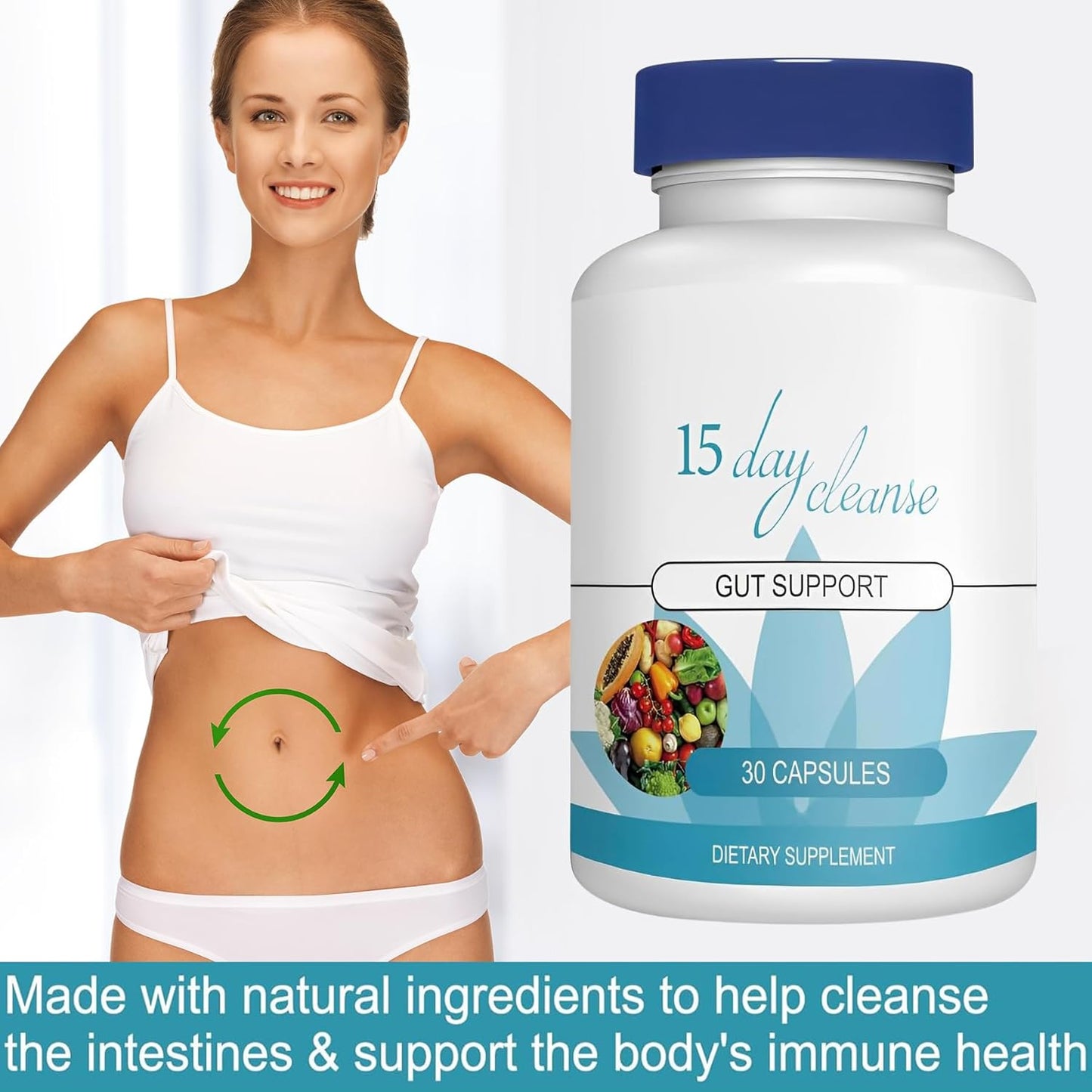 15 Day Gut Cleanse with Senna, Cascara Sagrada, and Psyllium Husk - Advanced Bowel and Colon Support (30 Capsules)