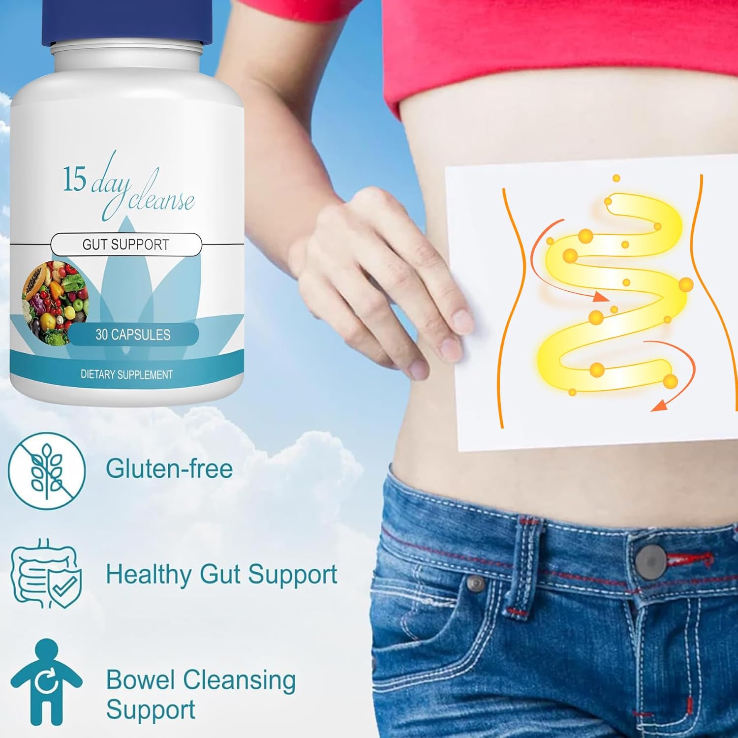 15 Day Gut Cleanse with Senna, Cascara Sagrada, and Psyllium Husk - Advanced Bowel and Colon Support (30 Capsules)