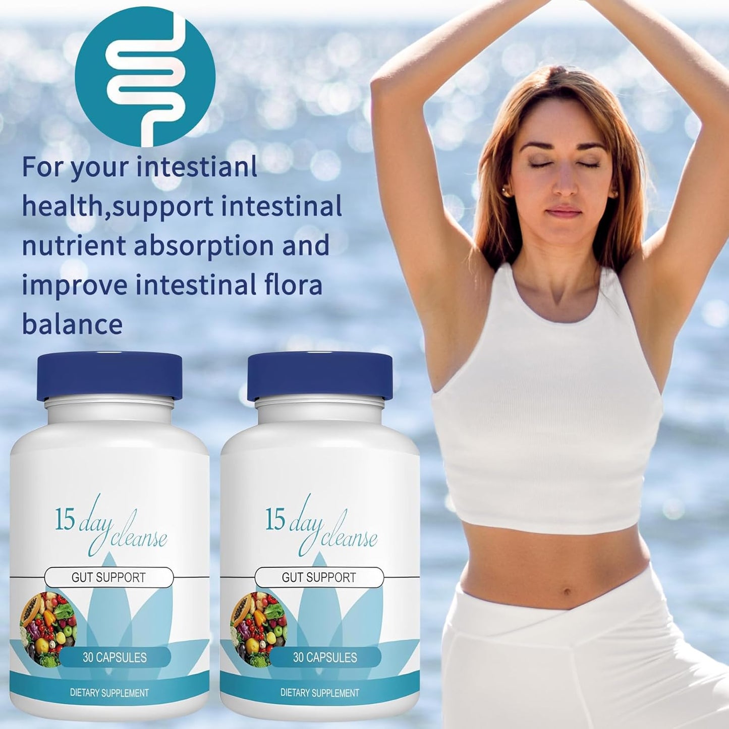 15 Day Gut Cleanse with Senna, Cascara Sagrada, and Psyllium Husk - Advanced Bowel and Colon Support (30 Capsules)