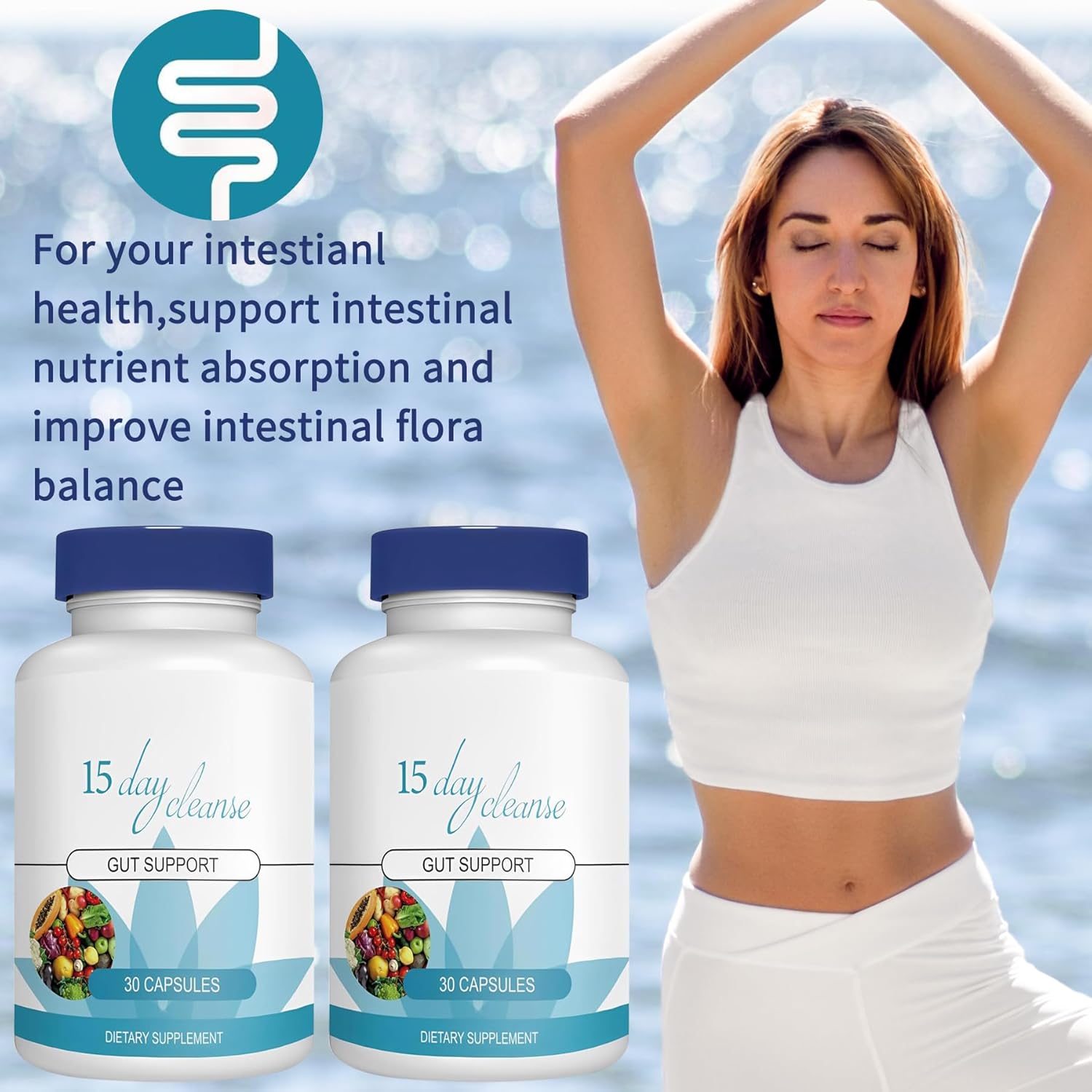 15 Day Gut Cleanse with Senna, Cascara Sagrada, and Psyllium Husk - Advanced Bowel and Colon Support (30 Capsules)