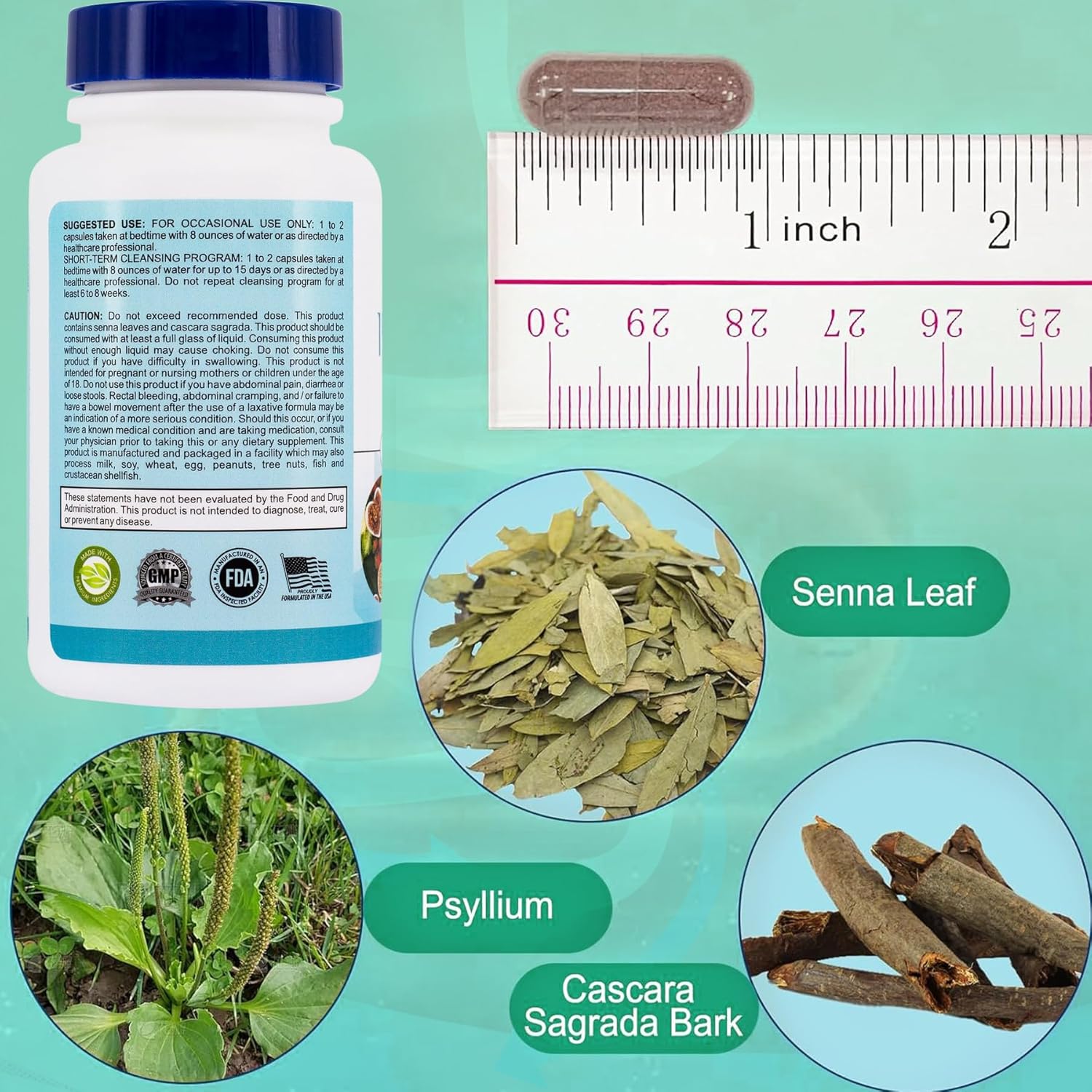 15 Day Gut Cleanse with Senna, Cascara Sagrada, and Psyllium Husk - Advanced Bowel and Colon Support (30 Capsules)