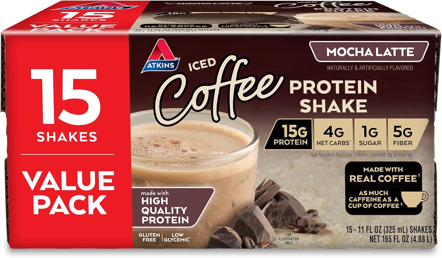 15 Pack Atkins Mocha Latte Gluten-Free Protein Shake - Keto-Friendly