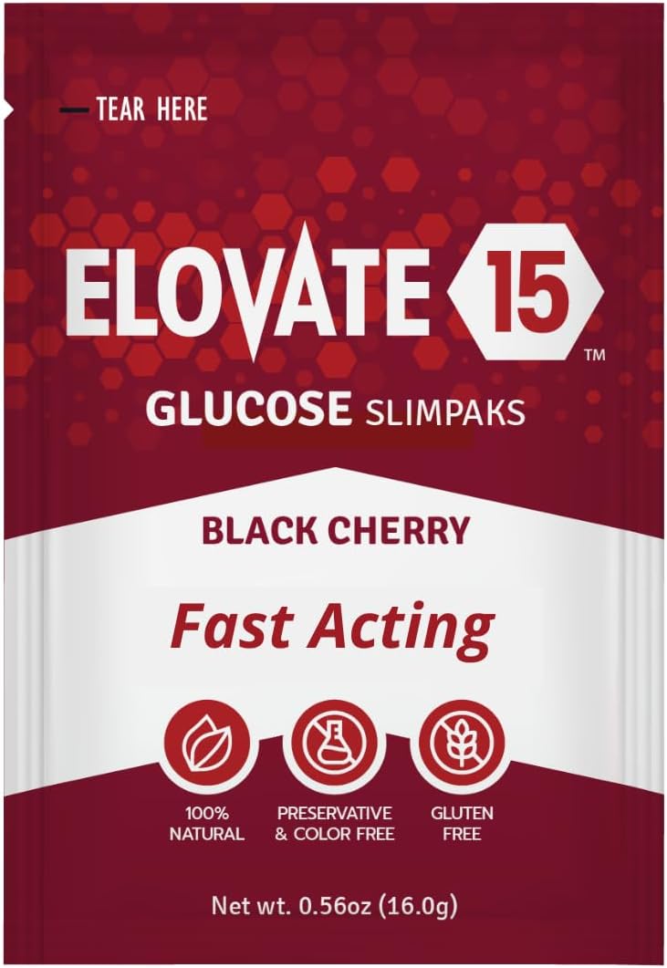 15 Packets of Elovate Glucose Powder - Fast-Acting Alternative to Gels and Tablets - Cherry Flavored Dextrose Powder - Gluten-Free