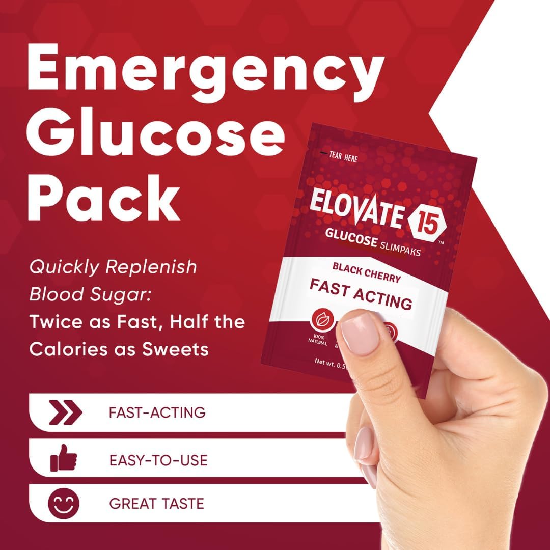 15 Packets of Elovate Glucose Powder - Fast-Acting Alternative to Gels and Tablets - Cherry Flavored Dextrose Powder - Gluten-Free