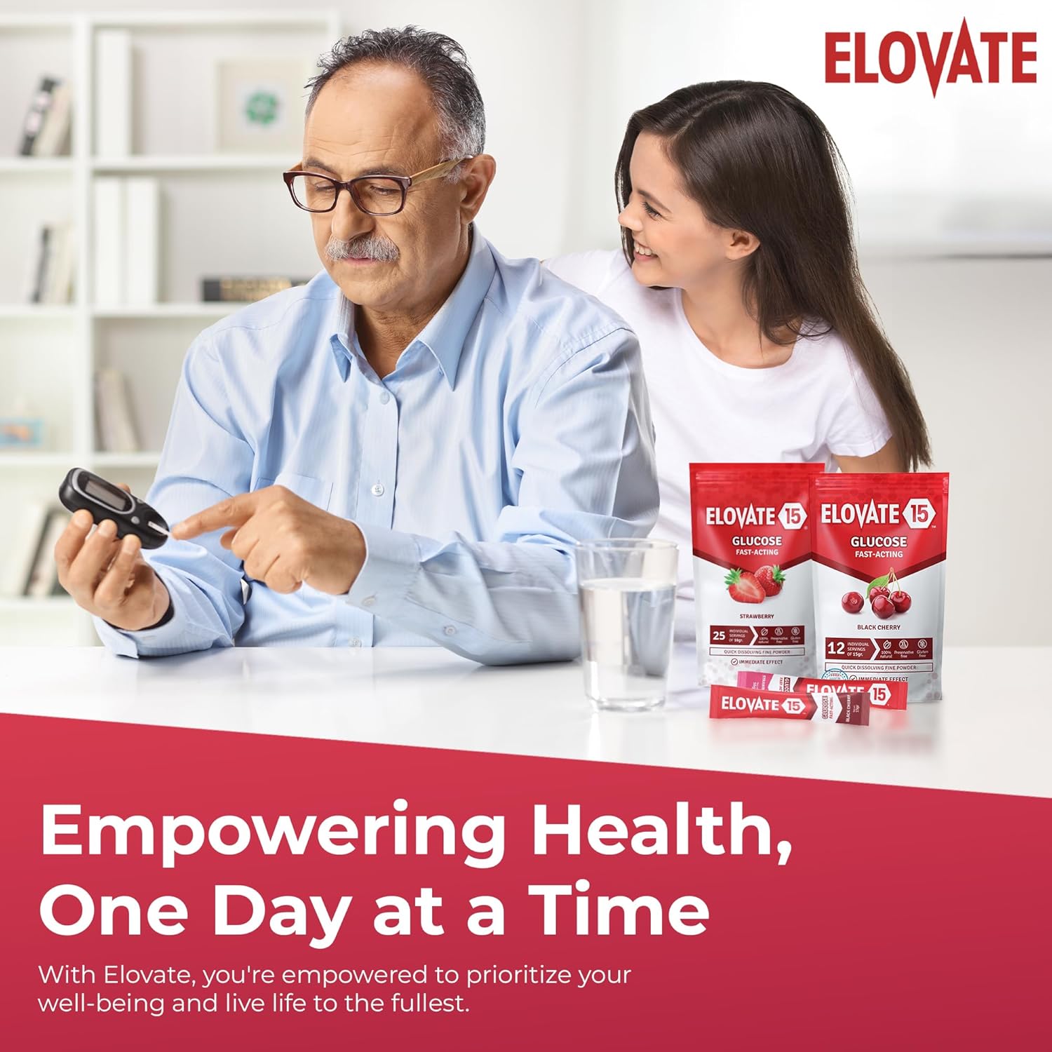 15 Packets of Elovate Glucose Powder - Fast-Acting Alternative to Gels and Tablets - Cherry Flavored Dextrose Powder - Gluten-Free